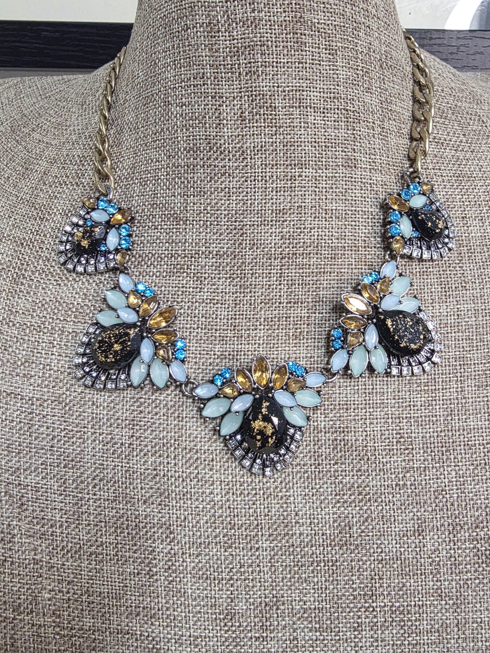 Chloe + Isabel Aqua, Gold and Bright Blue Floral Statement Necklace